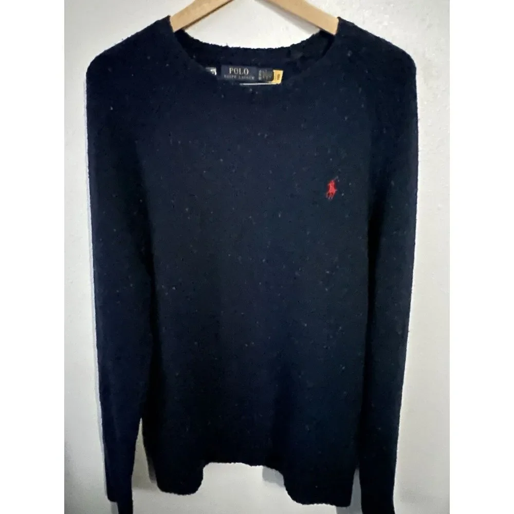 Polo Ralph Lauren Men's Speckled Wool Blend Crewneck Sweater Navy Size XL‎ new